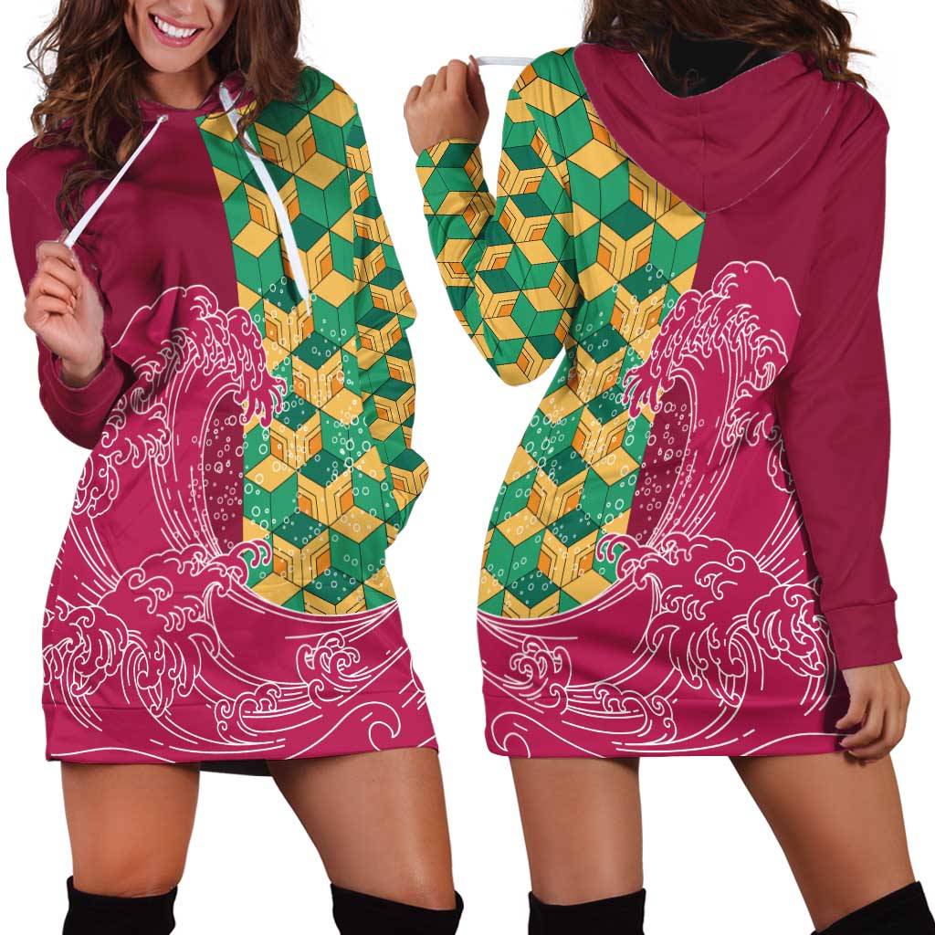 Japanese Bishamon-Kikkou Pattern Hoodie Dress Water Pillar Silent River Flow - Wonder Print Shop