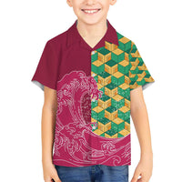 Japanese Bishamon-Kikkou Pattern Kid Hawaiian Shirt Water Pillar Silent River Flow - Wonder Print Shop