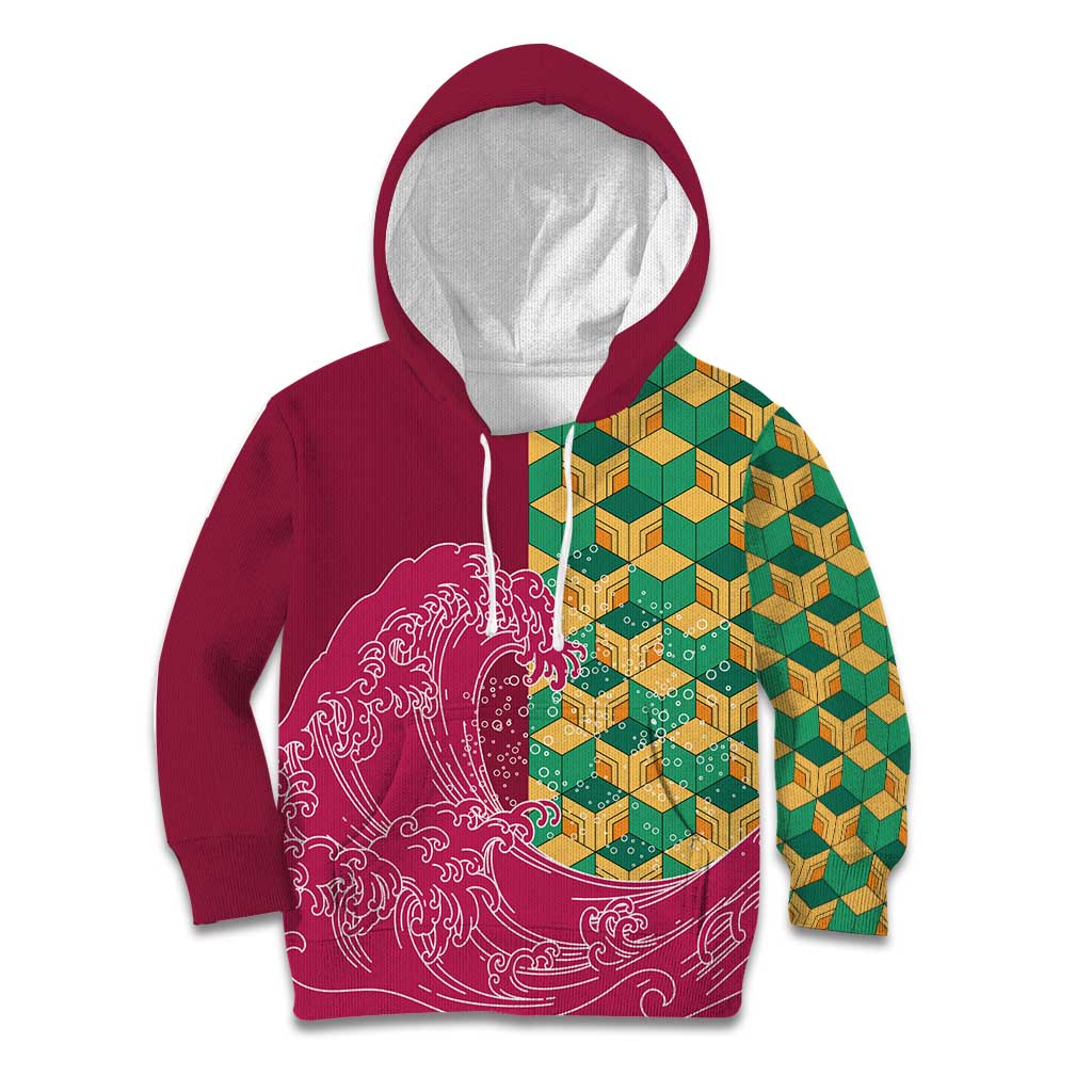 Japanese Bishamon-Kikkou Pattern Kid Hoodie Water Pillar Silent River Flow - Wonder Print Shop