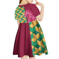 Japanese Bishamon-Kikkou Pattern Kid Short Sleeve Dress Water Pillar Silent River Flow - Wonder Print Shop