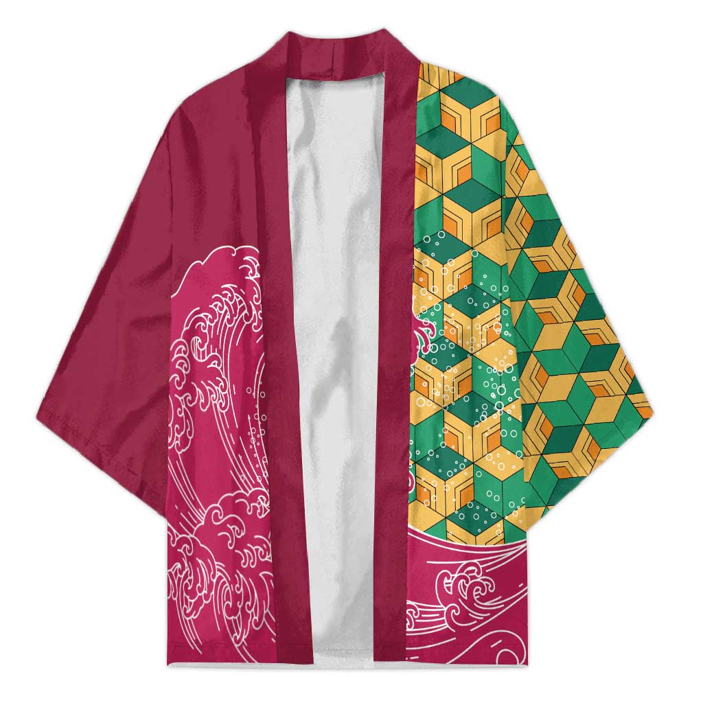 Japanese Bishamon-Kikkou Pattern Kimono Water Pillar Silent River Flow - Wonder Print Shop