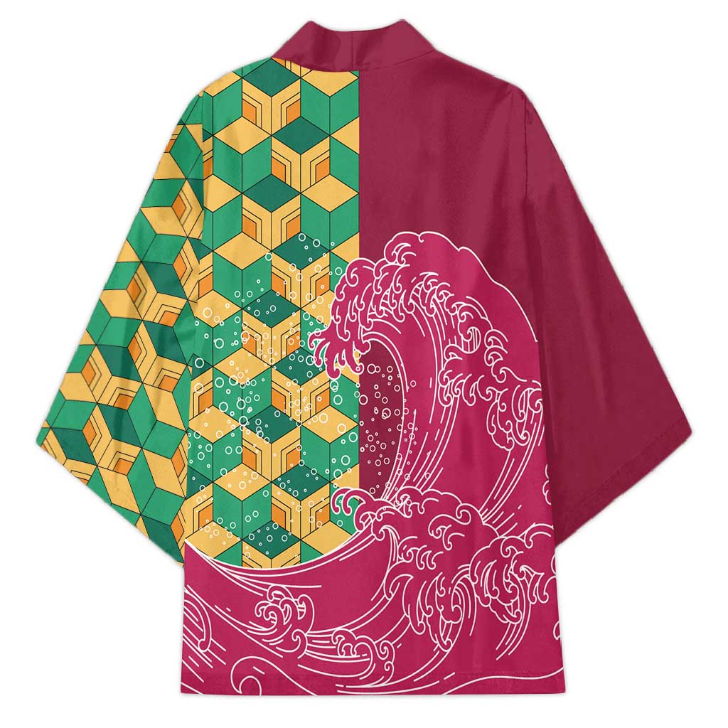 Japanese Bishamon-Kikkou Pattern Kimono Water Pillar Silent River Flow - Wonder Print Shop