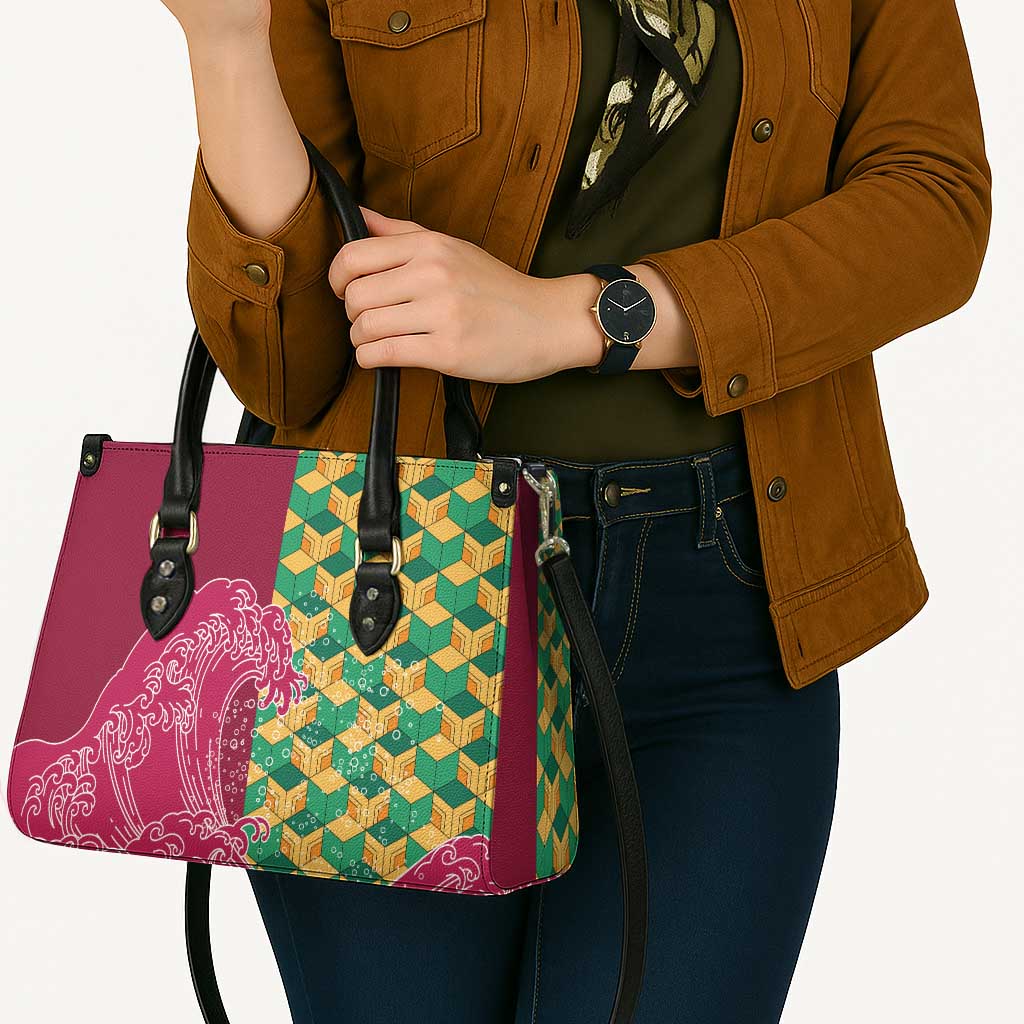 Japanese Bishamon-Kikkou Pattern Leather Bag Water Pillar Silent River Flow - Wonder Print Shop