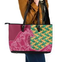 Japanese Bishamon-Kikkou Pattern Leather Tote Bag Water Pillar Silent River Flow - Wonder Print Shop