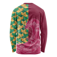 Japanese Bishamon-Kikkou Pattern Long Sleeve Shirt Water Pillar Silent River Flow - Wonder Print Shop