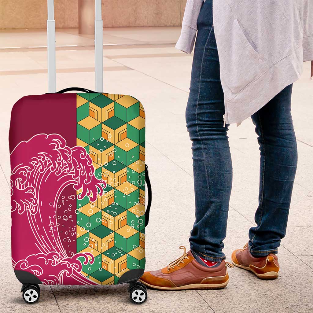 Japanese Bishamon-Kikkou Pattern Luggage Cover Water Pillar Silent River Flow - Wonder Print Shop