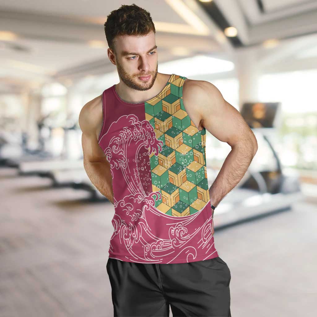 Japanese Bishamon-Kikkou Pattern Men Tank Top Water Pillar Silent River Flow - Wonder Print Shop