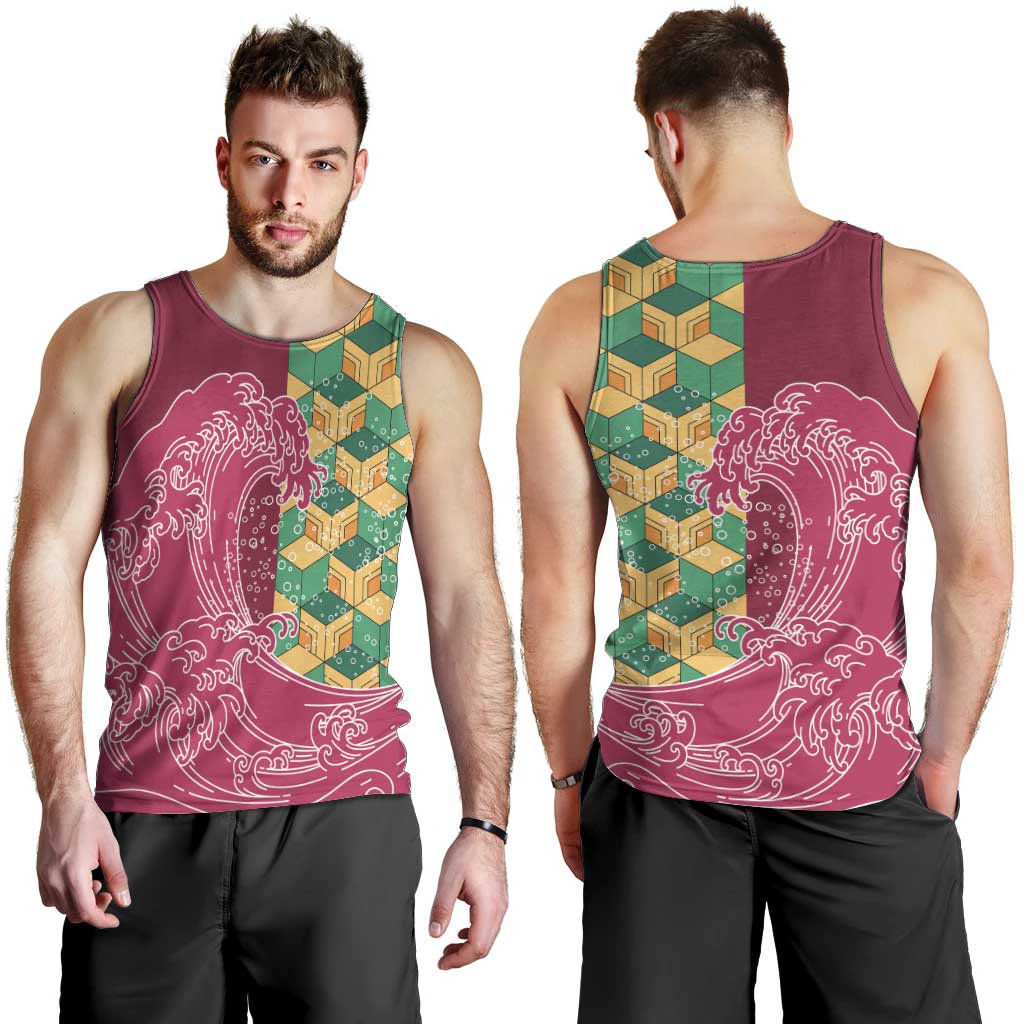Japanese Bishamon-Kikkou Pattern Men Tank Top Water Pillar Silent River Flow - Wonder Print Shop