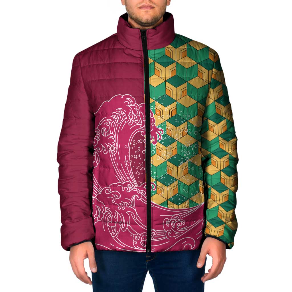 Japanese Bishamon-Kikkou Pattern Padded Jacket Water Pillar Silent River Flow - Wonder Print Shop