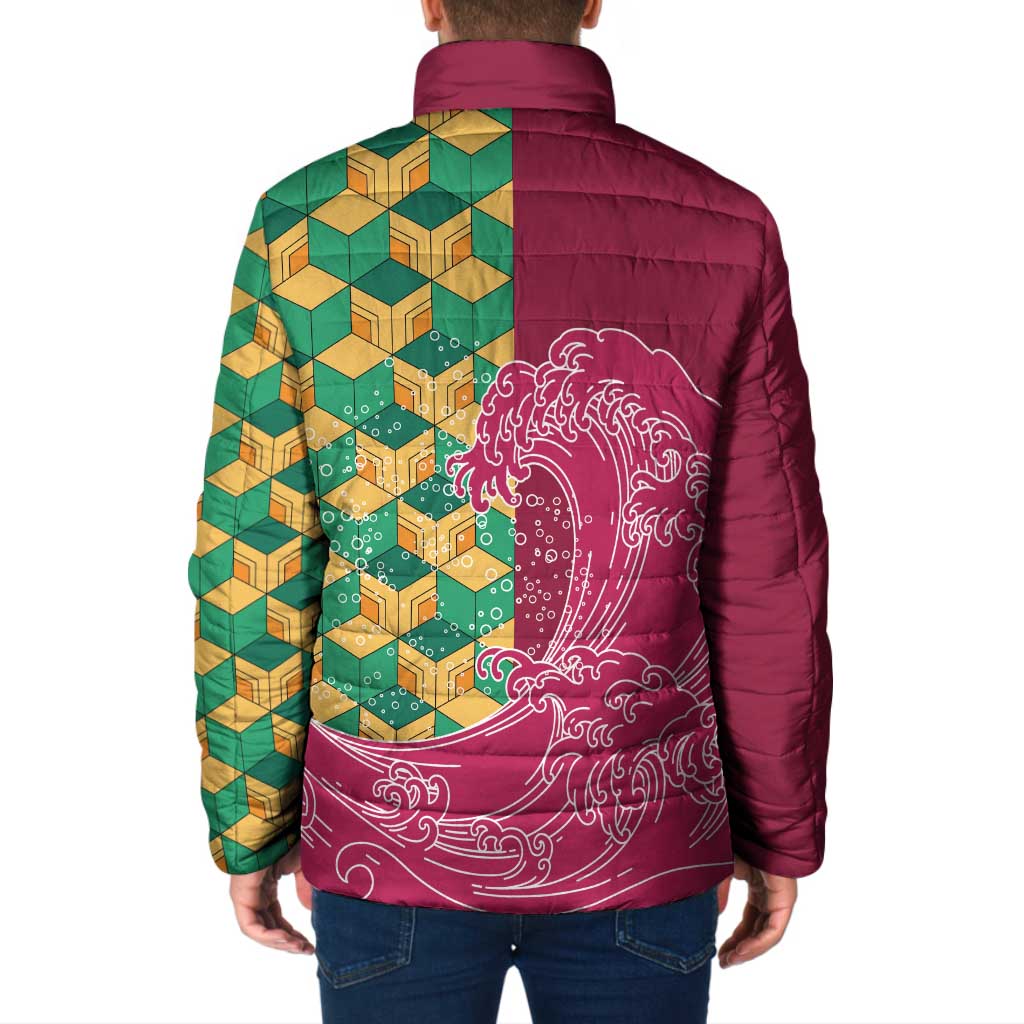 Japanese Bishamon-Kikkou Pattern Padded Jacket Water Pillar Silent River Flow - Wonder Print Shop