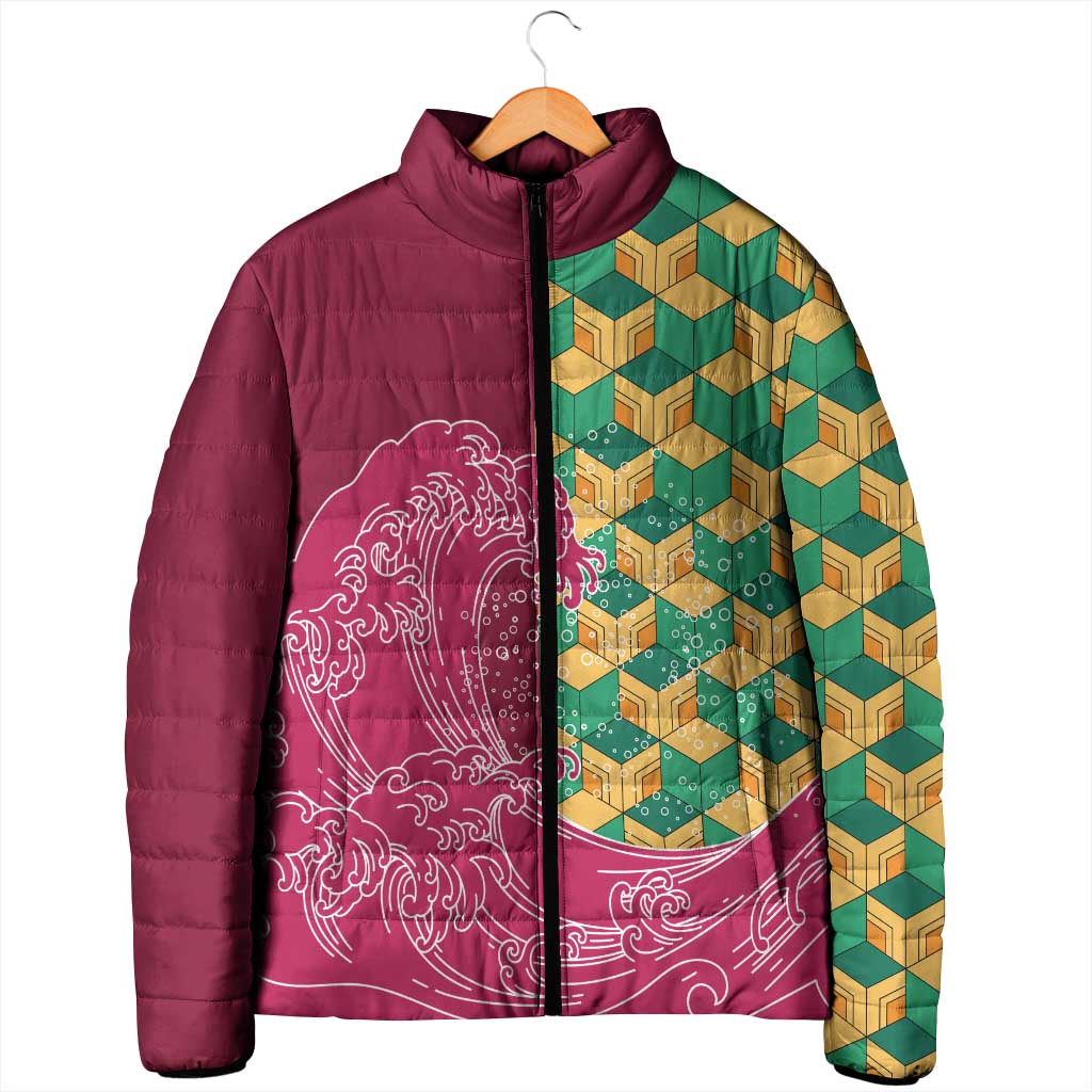 Japanese Bishamon-Kikkou Pattern Padded Jacket Water Pillar Silent River Flow - Wonder Print Shop