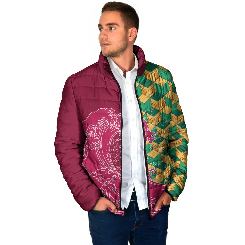 Japanese Bishamon-Kikkou Pattern Padded Jacket Water Pillar Silent River Flow - Wonder Print Shop