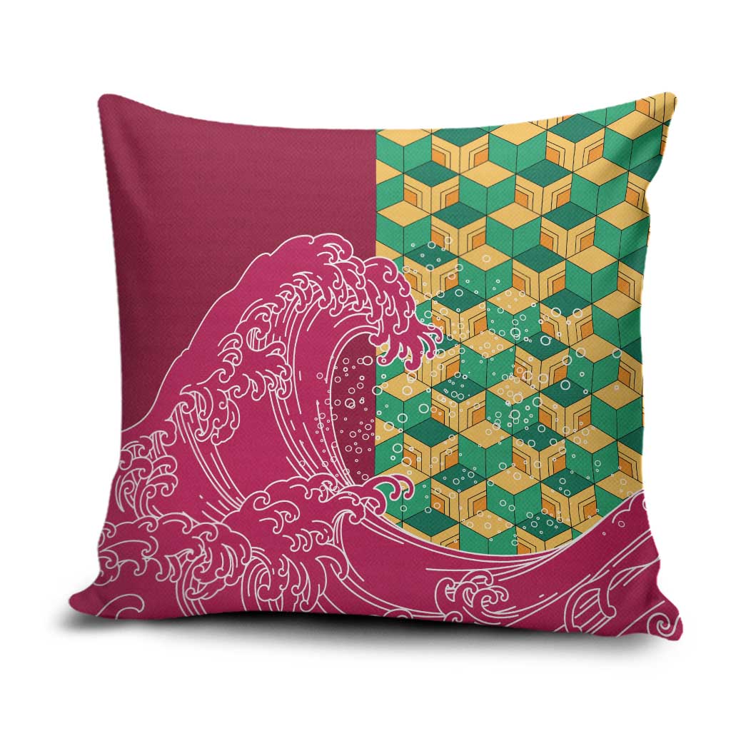 Japanese Bishamon-Kikkou Pattern Pillow Cover Water Pillar Silent River Flow - Wonder Print Shop