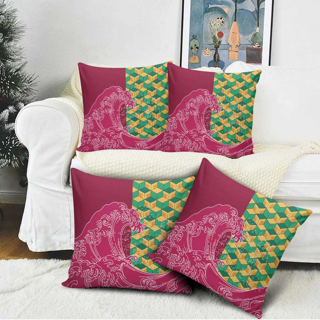 Japanese Bishamon-Kikkou Pattern Pillow Cover Water Pillar Silent River Flow - Wonder Print Shop