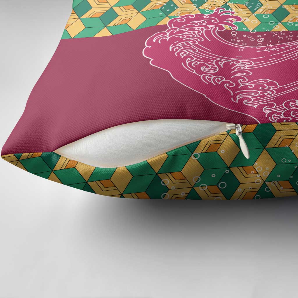 Japanese Bishamon-Kikkou Pattern Pillow Cover Water Pillar Silent River Flow - Wonder Print Shop