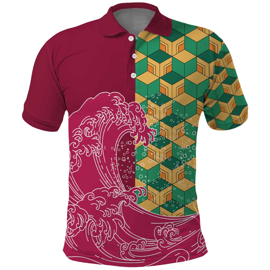 Japanese Bishamon-Kikkou Pattern Polo Shirt Water Pillar Silent River Flow - Wonder Print Shop