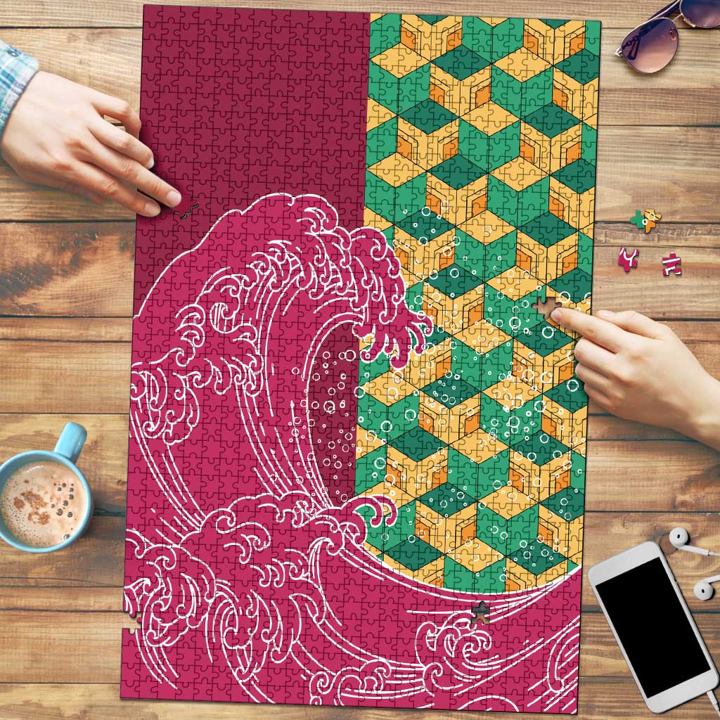 Japanese Bishamon-Kikkou Pattern Puzzle Water Pillar Silent River Flow - Wonder Print Shop