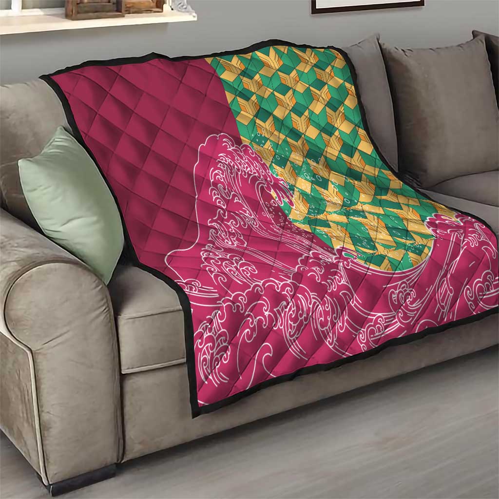 Japanese Bishamon-Kikkou Pattern Quilt Water Pillar Silent River Flow - Wonder Print Shop