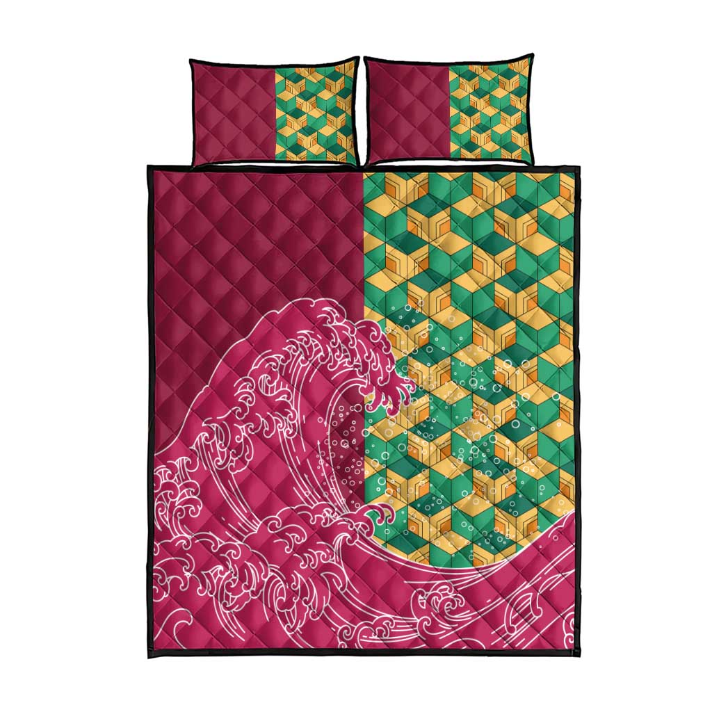 Japanese Bishamon-Kikkou Pattern Quilt Bed Set Water Pillar Silent River Flow - Wonder Print Shop