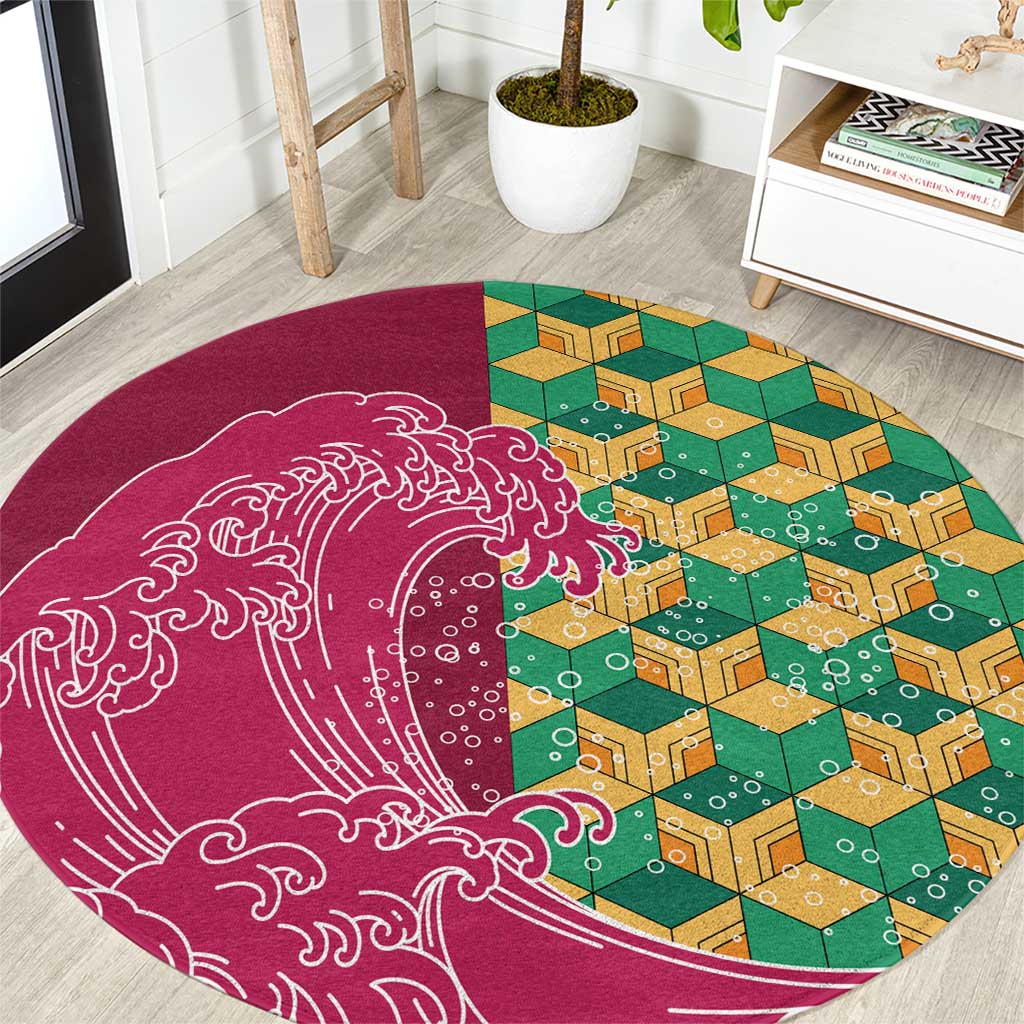 Japanese Bishamon-Kikkou Pattern Round Carpet Water Pillar Silent River Flow - Wonder Print Shop