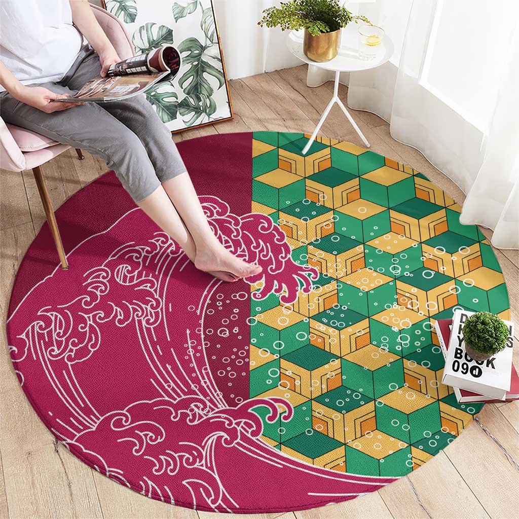 Japanese Bishamon-Kikkou Pattern Round Carpet Water Pillar Silent River Flow - Wonder Print Shop