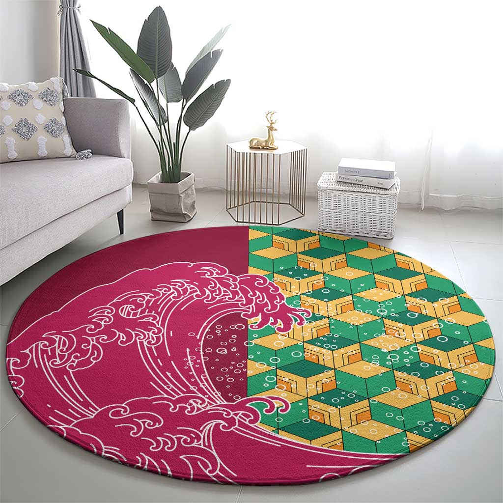 Japanese Bishamon-Kikkou Pattern Round Carpet Water Pillar Silent River Flow - Wonder Print Shop