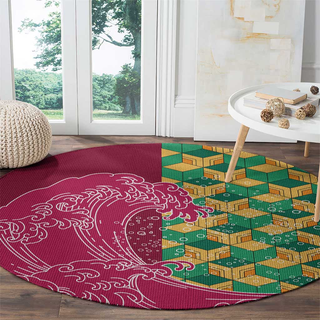 Japanese Bishamon-Kikkou Pattern Round Carpet Water Pillar Silent River Flow - Wonder Print Shop