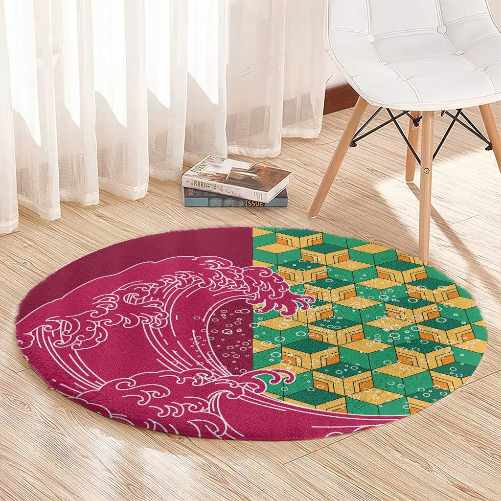Japanese Bishamon-Kikkou Pattern Round Carpet Water Pillar Silent River Flow - Wonder Print Shop
