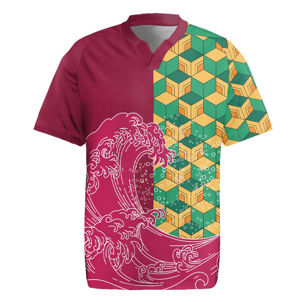Japanese Bishamon-Kikkou Pattern Rugby Jersey Water Pillar Silent River Flow - Wonder Print Shop