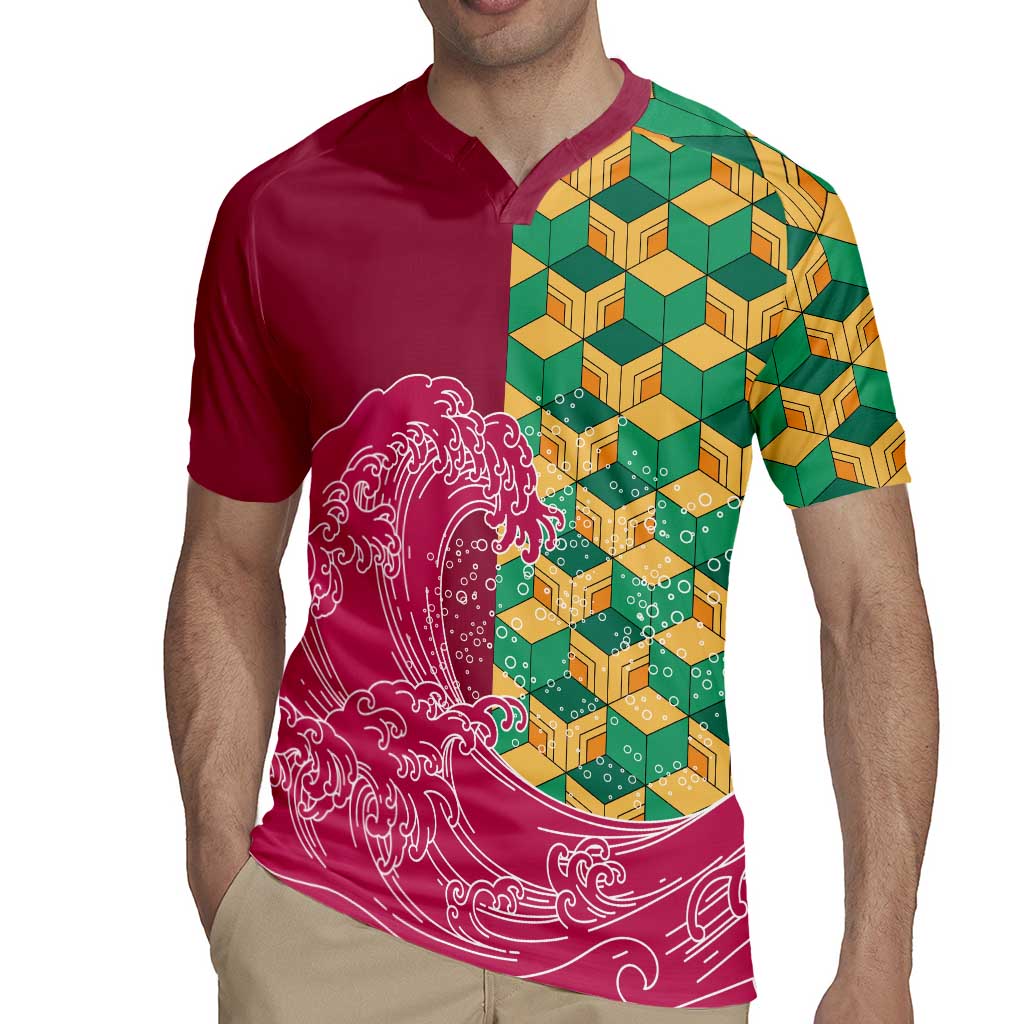 Japanese Bishamon-Kikkou Pattern Rugby Jersey Water Pillar Silent River Flow - Wonder Print Shop