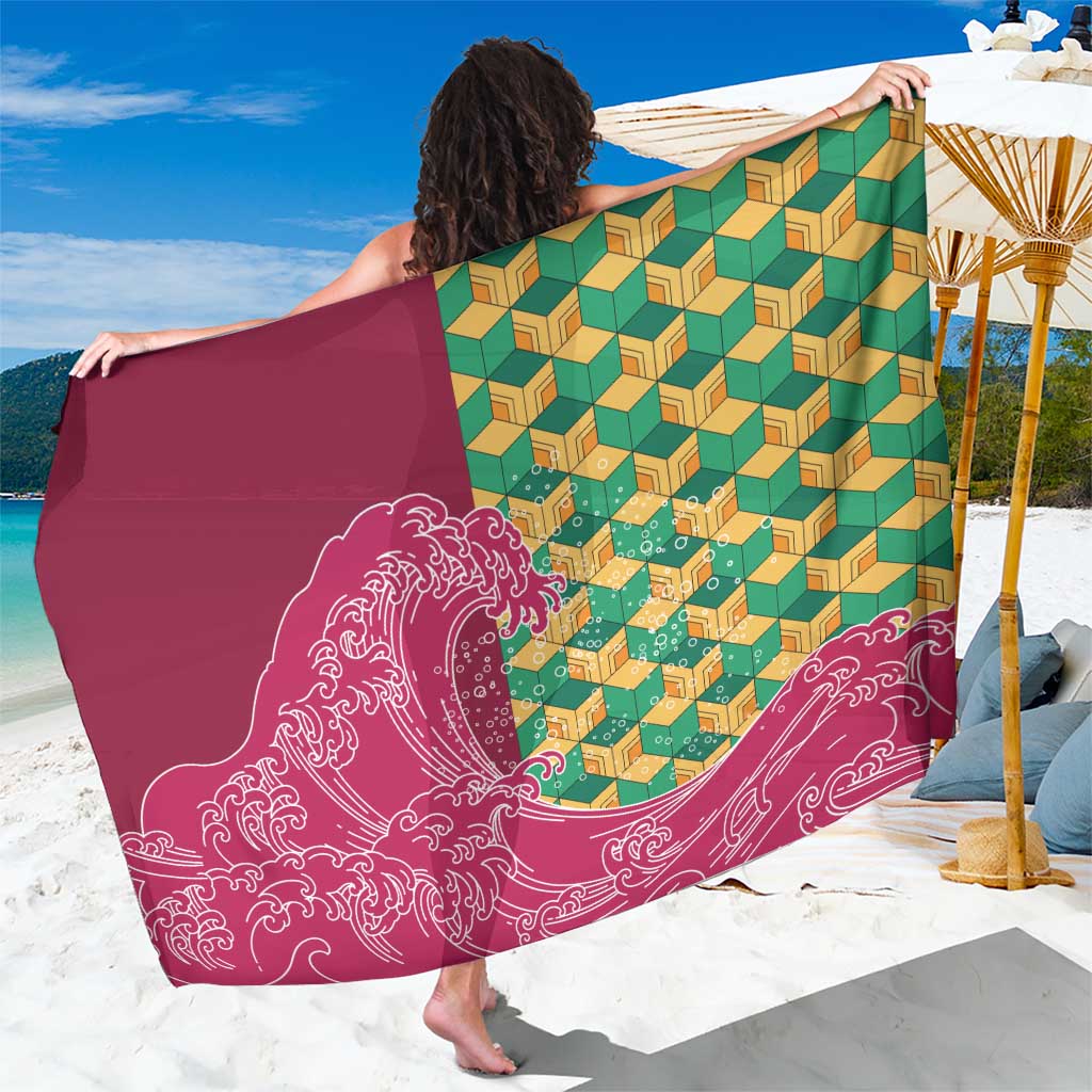 Japanese Bishamon-Kikkou Pattern Sarong Water Pillar Silent River Flow - Wonder Print Shop