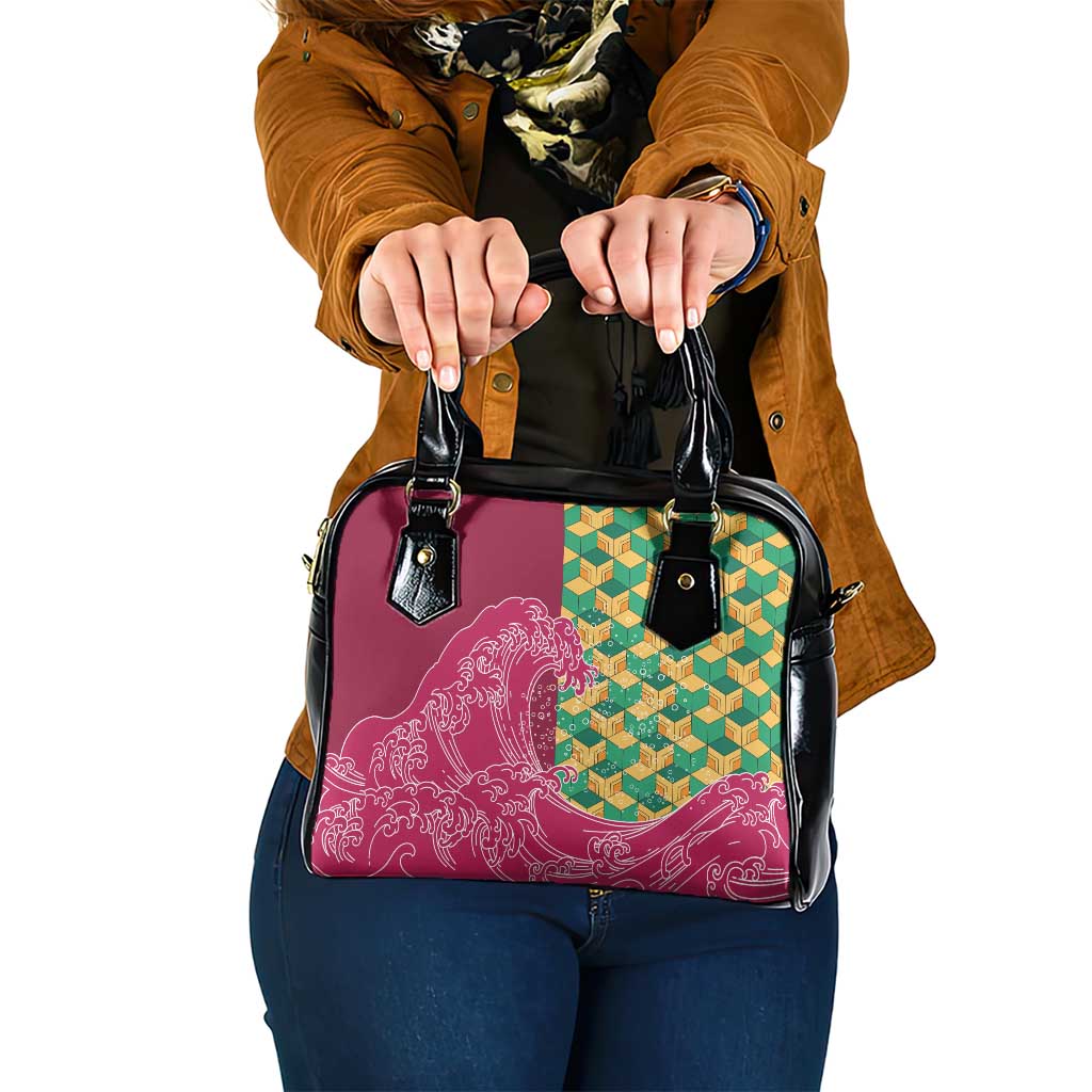 Japanese Bishamon-Kikkou Pattern Shoulder Handbag Water Pillar Silent River Flow - Wonder Print Shop