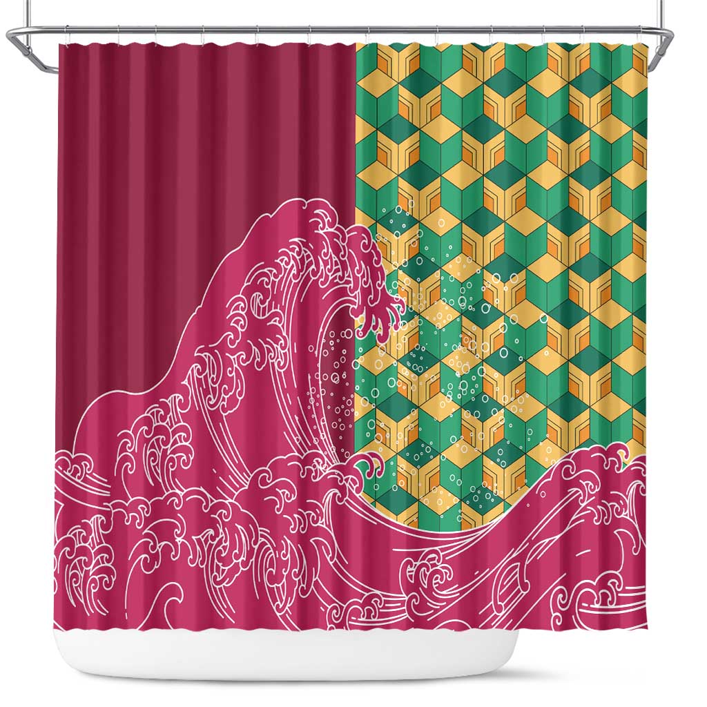 Japanese Bishamon-Kikkou Pattern Shower Curtain Water Pillar Silent River Flow - Wonder Print Shop