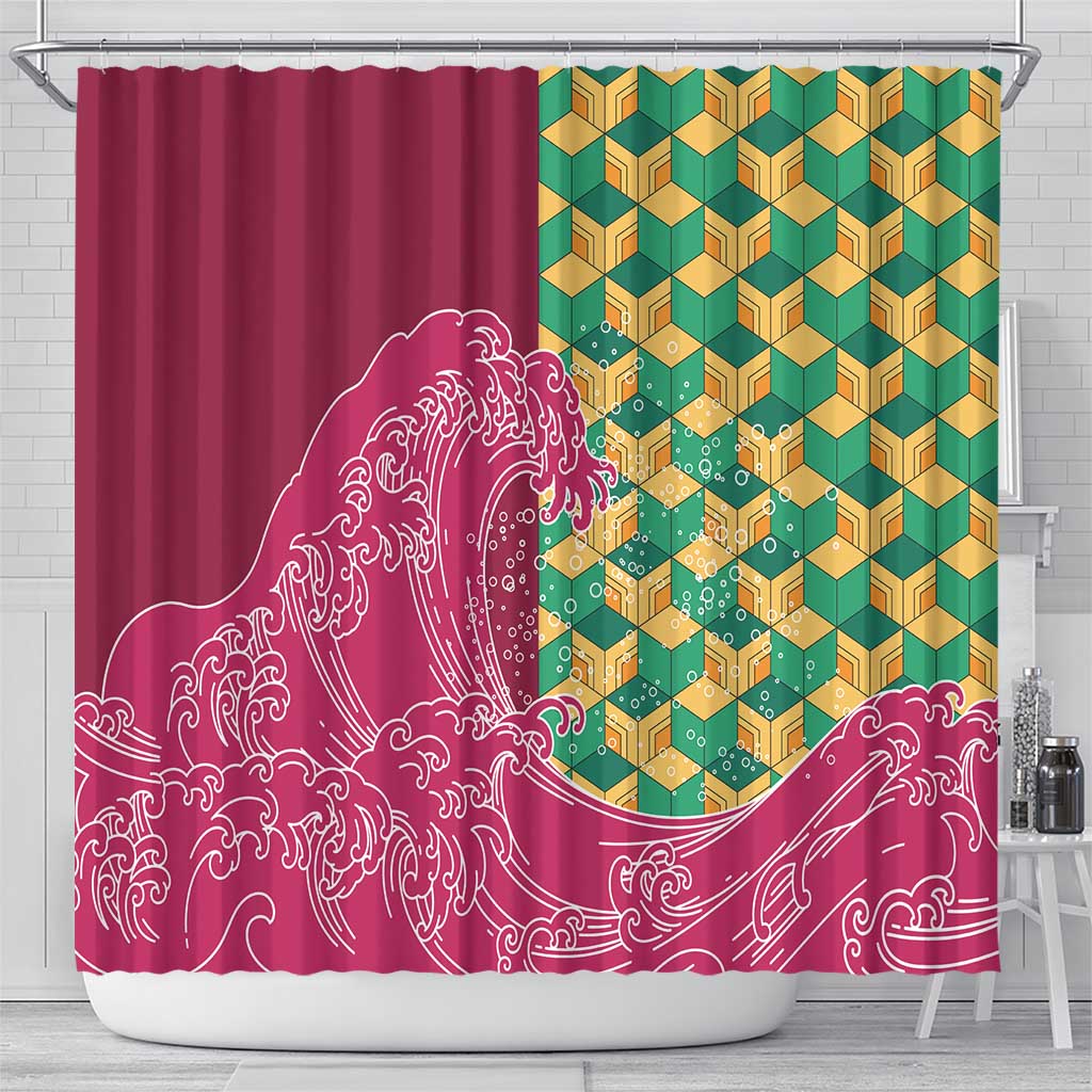 Japanese Bishamon-Kikkou Pattern Shower Curtain Water Pillar Silent River Flow - Wonder Print Shop