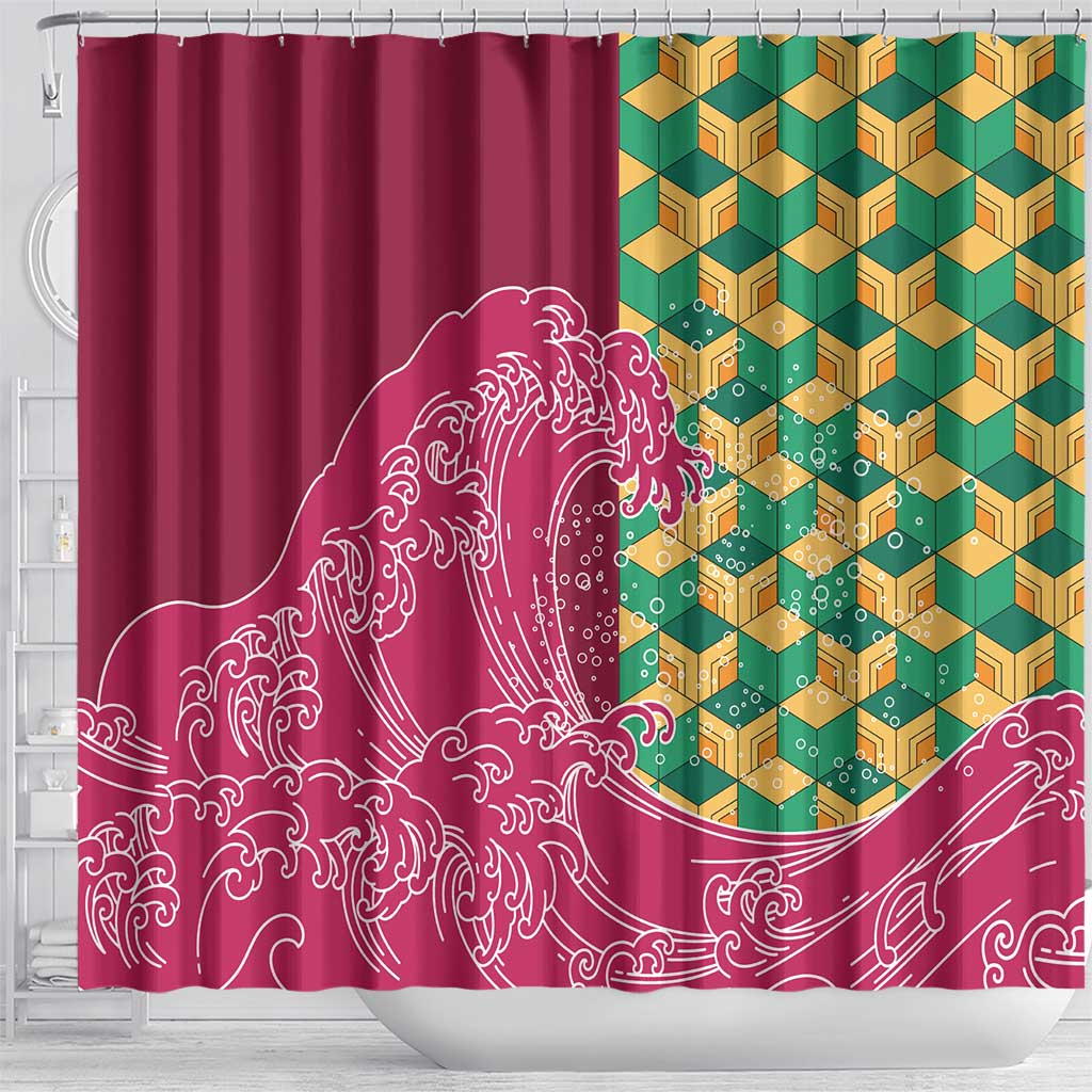 Japanese Bishamon-Kikkou Pattern Shower Curtain Water Pillar Silent River Flow - Wonder Print Shop