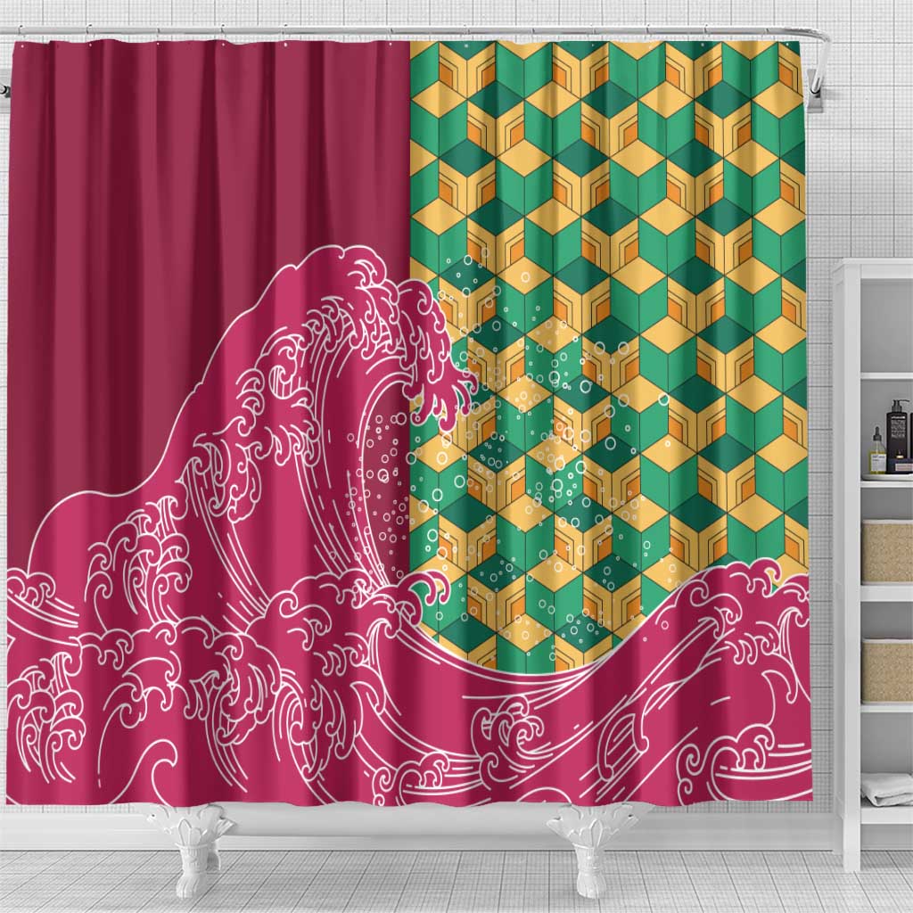 Japanese Bishamon-Kikkou Pattern Shower Curtain Water Pillar Silent River Flow - Wonder Print Shop