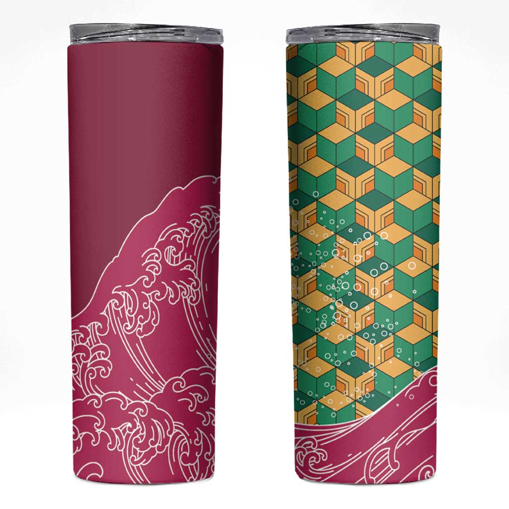 Japanese Bishamon-Kikkou Pattern Skinny Tumbler Water Pillar Silent River Flow - Wonder Print Shop