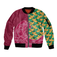 Japanese Bishamon-Kikkou Pattern Sleeve Zip Bomber Jacket Water Pillar Silent River Flow - Wonder Print Shop