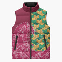 Japanese Bishamon-Kikkou Pattern Sleeveless Puffer Jacket Water Pillar Silent River Flow - Wonder Print Shop