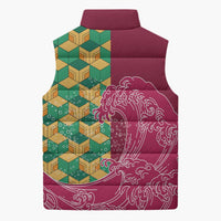 Japanese Bishamon-Kikkou Pattern Sleeveless Puffer Jacket Water Pillar Silent River Flow - Wonder Print Shop