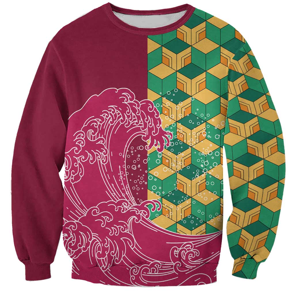 Japanese Bishamon-Kikkou Pattern Sweatshirt Water Pillar Silent River Flow - Wonder Print Shop