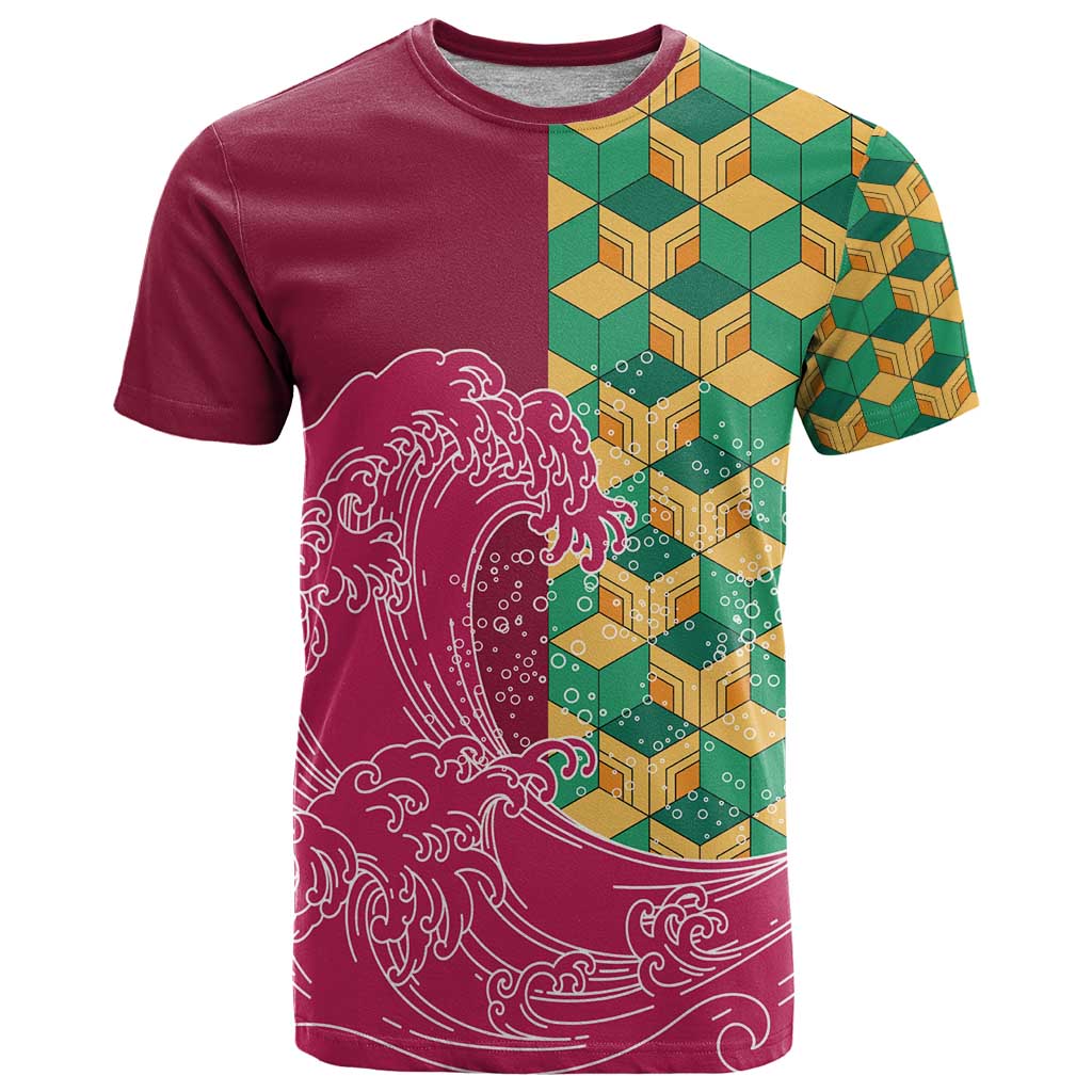 Japanese Bishamon-Kikkou Pattern T Shirt Water Pillar Silent River Flow - Wonder Print Shop