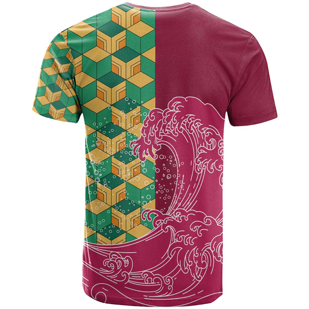 Japanese Bishamon-Kikkou Pattern T Shirt Water Pillar Silent River Flow - Wonder Print Shop