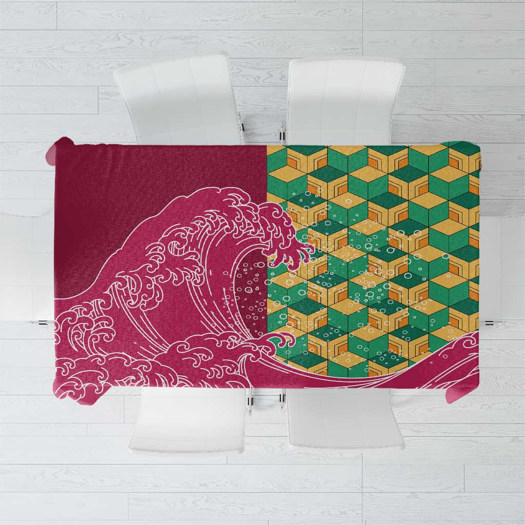 Japanese Bishamon-Kikkou Pattern Tablecloth Water Pillar Silent River Flow - Wonder Print Shop