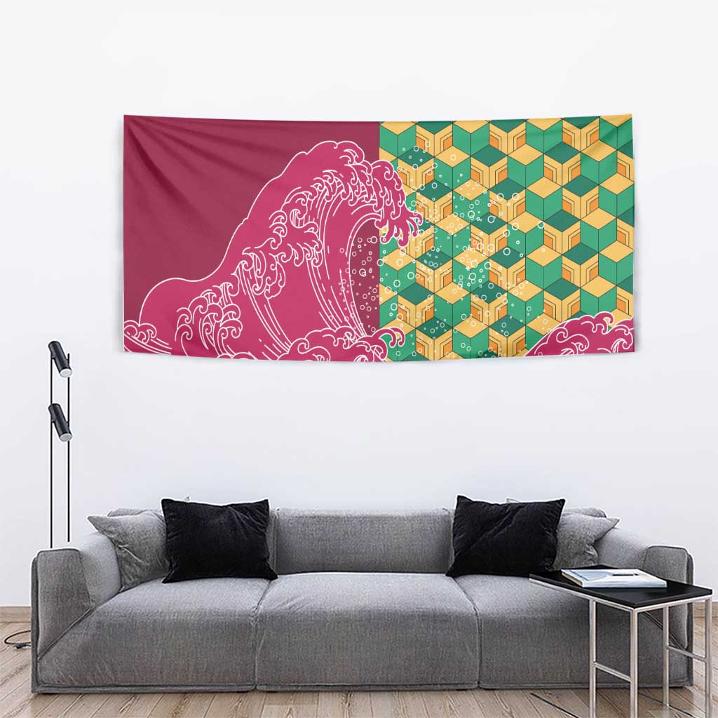 Japanese Bishamon-Kikkou Pattern Tapestry Water Pillar Silent River Flow - Wonder Print Shop