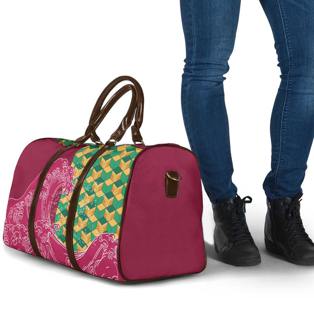 Japanese Bishamon-Kikkou Pattern Travel Bag Water Pillar Silent River Flow - Wonder Print Shop