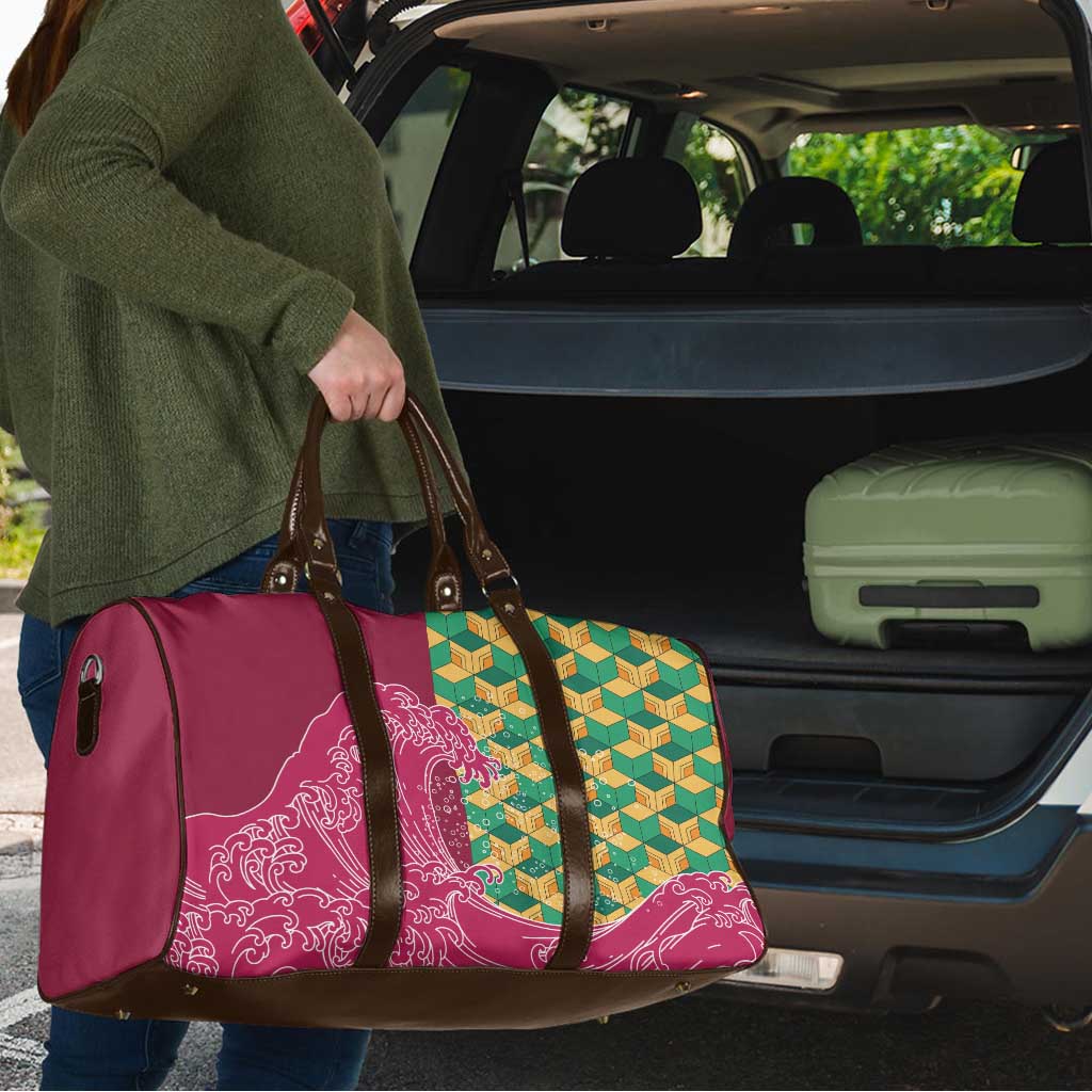 Japanese Bishamon-Kikkou Pattern Travel Bag Water Pillar Silent River Flow - Wonder Print Shop