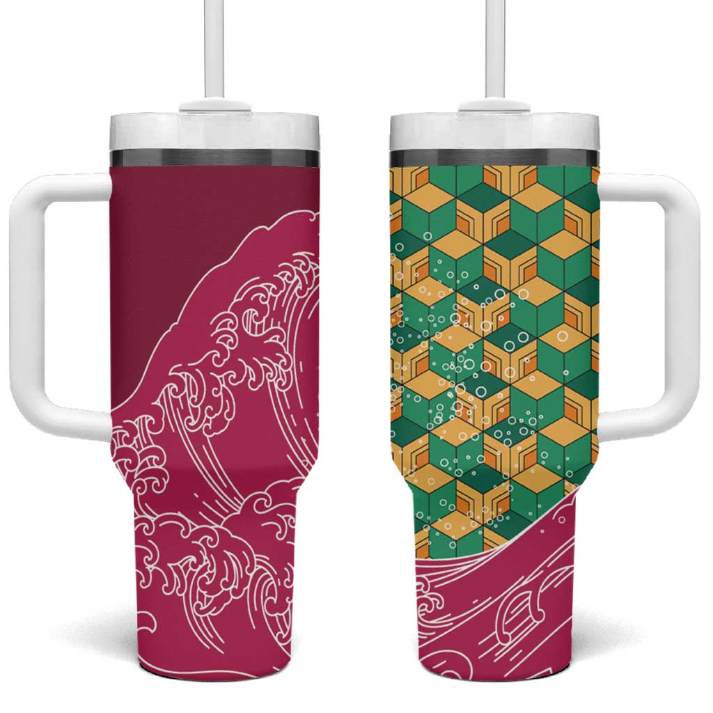 Japanese Bishamon-Kikkou Pattern Tumbler With Handle Water Pillar Silent River Flow - Wonder Print Shop