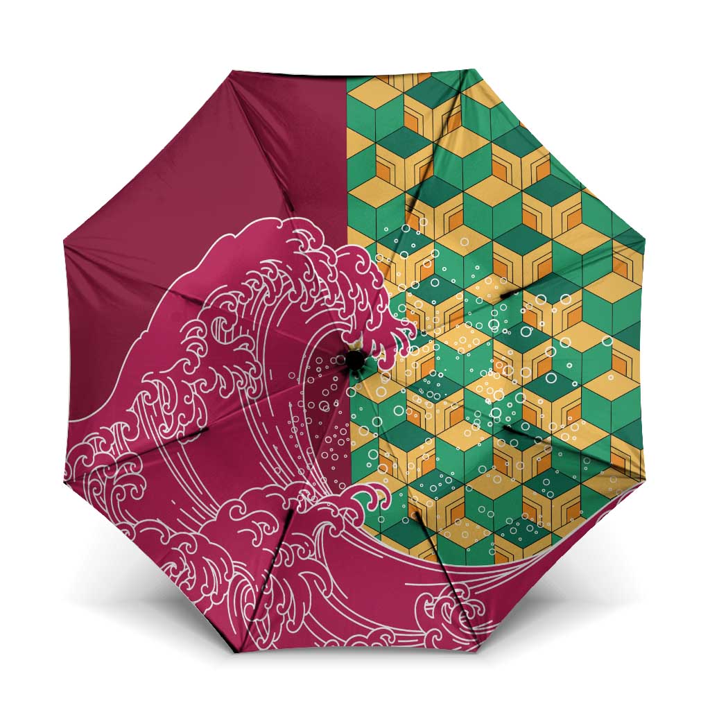 Japanese Bishamon-Kikkou Pattern Umbrella Water Pillar Silent River Flow - Wonder Print Shop