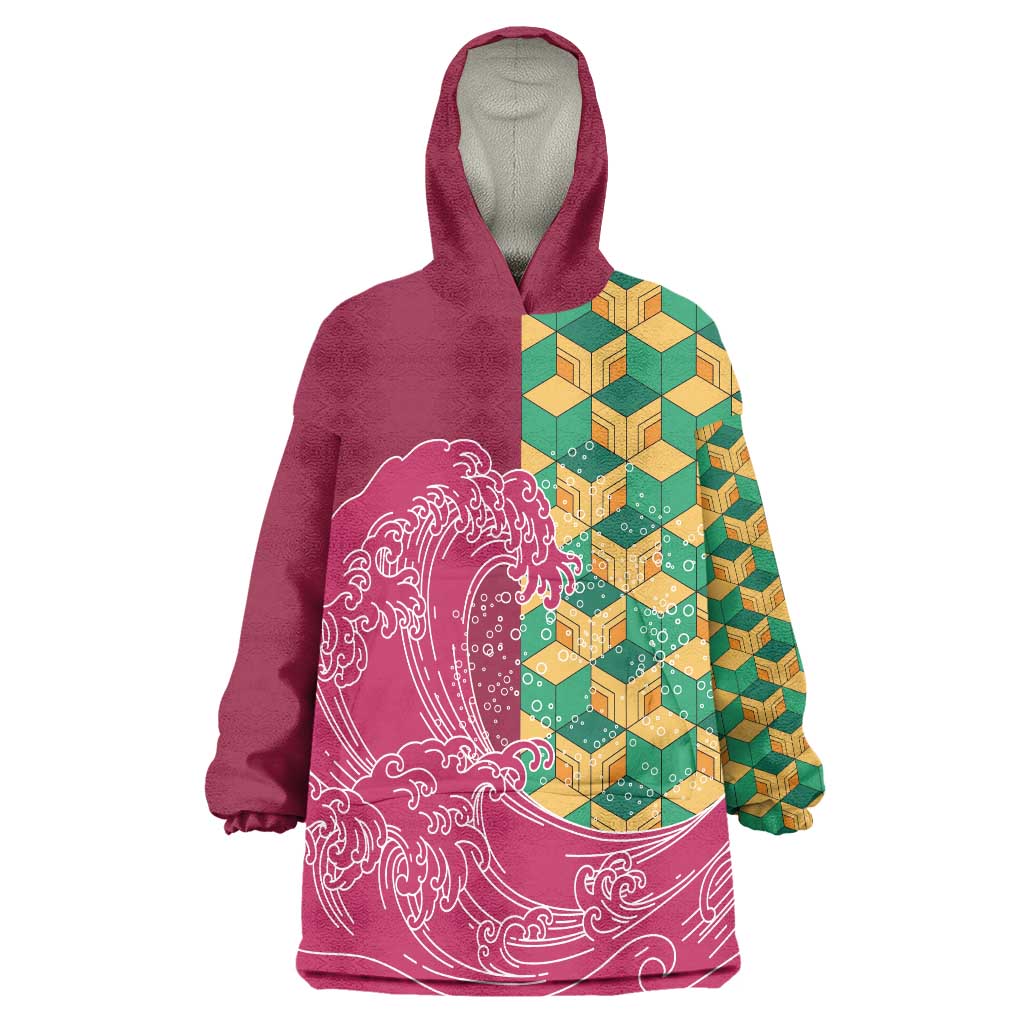 Japanese Bishamon-Kikkou Pattern Wearable Blanket Hoodie Water Pillar Silent River Flow - Wonder Print Shop